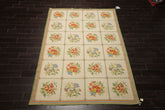 6x9 Ivory, Lime, Gold Color Hand Woven Needlepoint Wool Traditional Oriental Rug